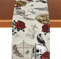 Gothic Floral Table Runner, Retro Dark Skull Crow Vintage Flower Halloween Pumpkin Witchy Coffee Table Center Decor for Home Kitchen Dining Patio Holiday Party Table Decorations 13x108 inches