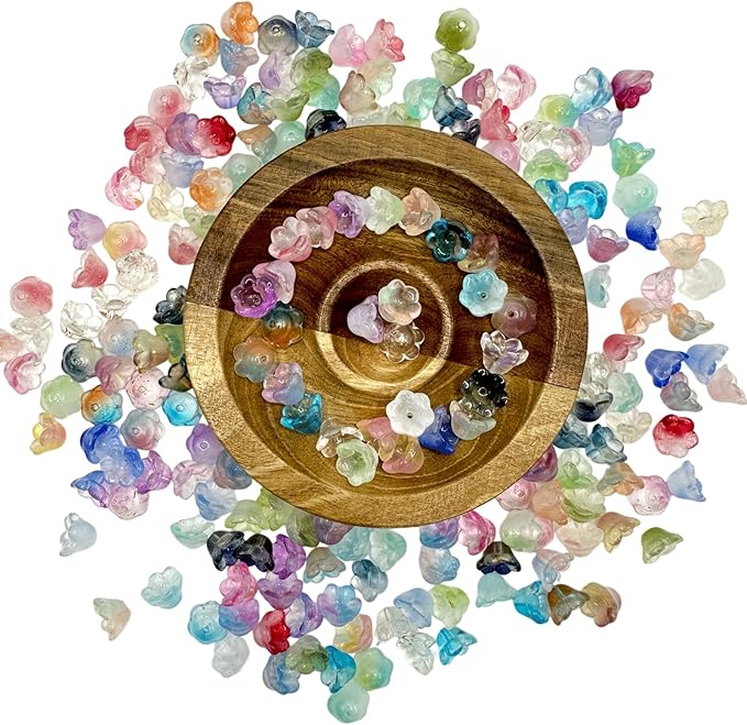 200PCS Bellflower Glass Beads, Gradient Clear Bead for Jewelry Making, Mixed Color Trumpet Flower Beads for Keychains Earrings Bracelets Necklaces Lanyard DIY Handicrafts