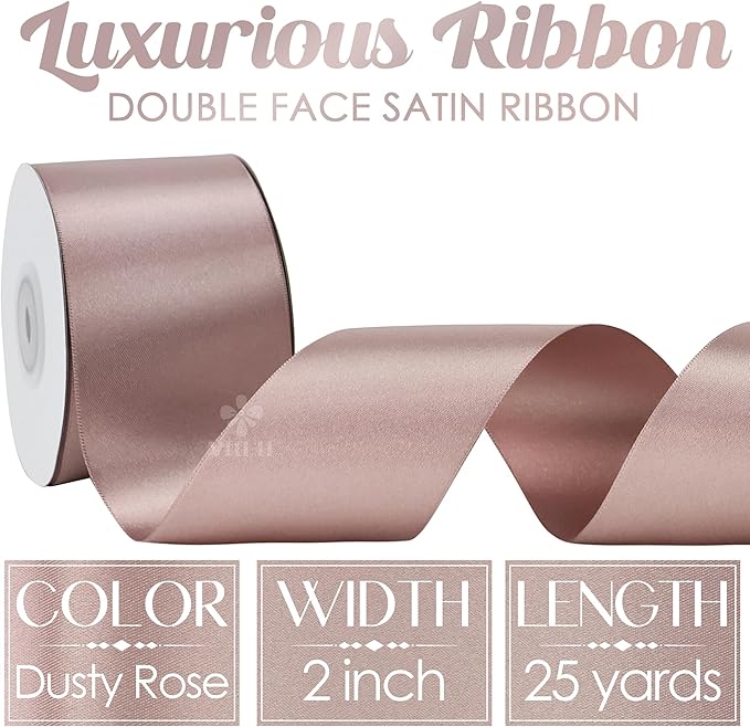 MEEDEE Dusty Rose Satin Ribbon 2 Inch Dusty Pink Ribbon Lux Double Faced Ribbons by 25 Yards Silk Satin Ribbons for Gift Wrapping, Weddings, Flower Bouquet, Holiday Decorating