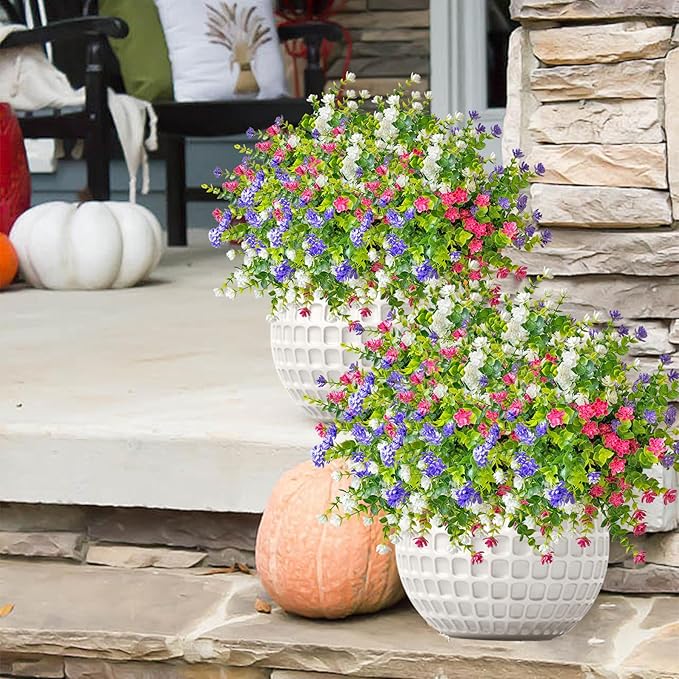 Outdoor Artificial Flowers UV Resistant, 20 Bundles Fake Realistic Floral Greenery Plants for Outside Porch, Window Boxes, Garden, Yard, Inside Home Table Decor,MixcolorC