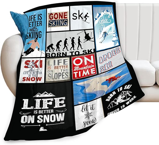 SkiThrow Blanket for Lovers - Adults & Kids; Soft, Warm, Cozy Fleece for Couch, Sofa, Bed - 60"x80"