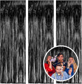 3 Pack Black Fringe Backdrop Streamers Halloween Party Decorations Black Tinsel Foil Curtains Photo Booth Backdrop Birthday Wednesday Twilight Graduation Wizard Party Decorations Supplies