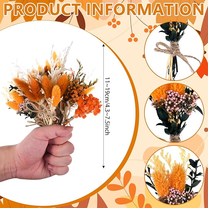 10 Pack Dried Flower Bouquets Mini Dried Flower with Stem Dried Embossing Natural Flower Bundles Artificial Flower Dried Floral Arrangement for Vase DIY Wedding Decor (Orange Series)