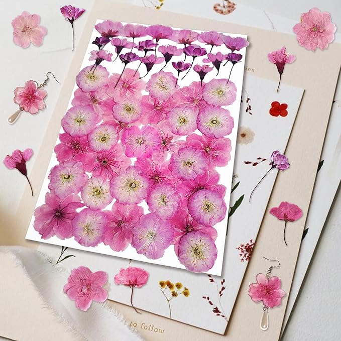 51 Pcs Real Natural Cherry Blossom Dried Pressed Flowers - Delicate Pink Florals for Resin Jewelry, Candle Making, Frame Decor & DIY Craft Projects