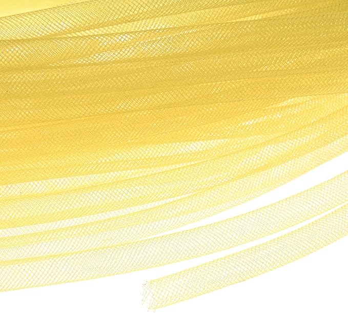 Mesh Tube Ribbon 25 Yards, 8mm Elastic Fabric Ribbons Mesh Tubing for Crafts/Gift Wrapping/Flower Bouquets/Wedding/Birthday/Holiday/Wreaths Christmas/Decoration[Ginger Yellow]