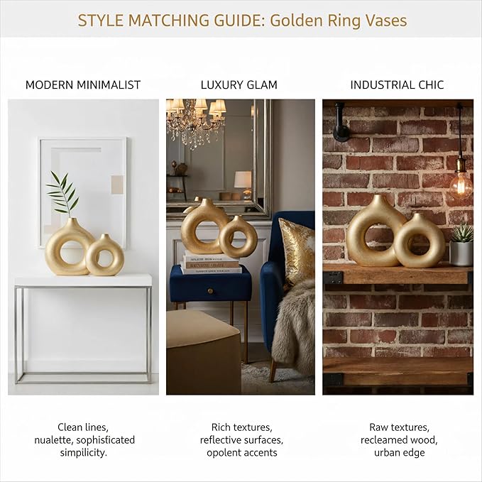 Modern Donut-Shaped Decorative Vases, Handmade Minimalist Boho ins Style, Modern Vase for Home Decor for Wedding Dinner Table Party Living Room Office Bedroom (Gold, Large)