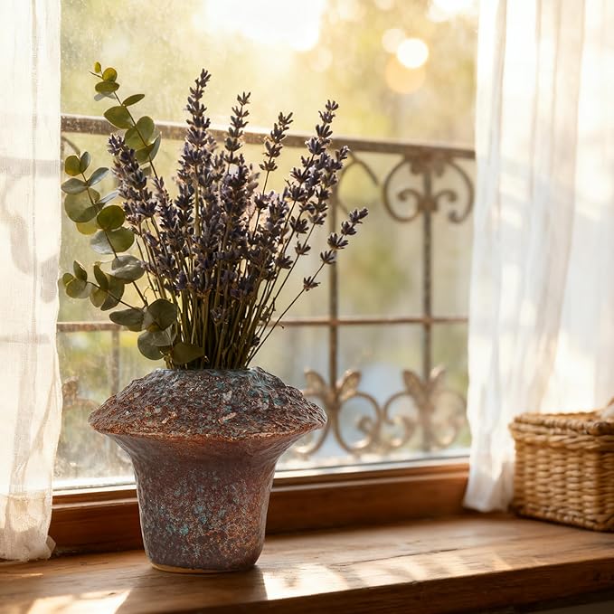 Ceramic Flower Vase Home Decor-4.4" Small Decorative Terracotta Vases Vintage Living Room, Kitchen Bedroom Decorations for House Book Shelf Office Coffee Desk Dining Fireplace