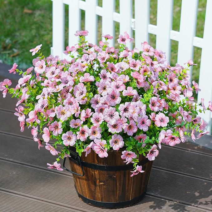 Artificial Fake Plants Flowers for Outdoor Outside Summer Decoration, 12 Bundles Faux Silk Pink Daisy UV Sun Resistant Realistic for Porch Patio Home Window Box Yard Garden Planter