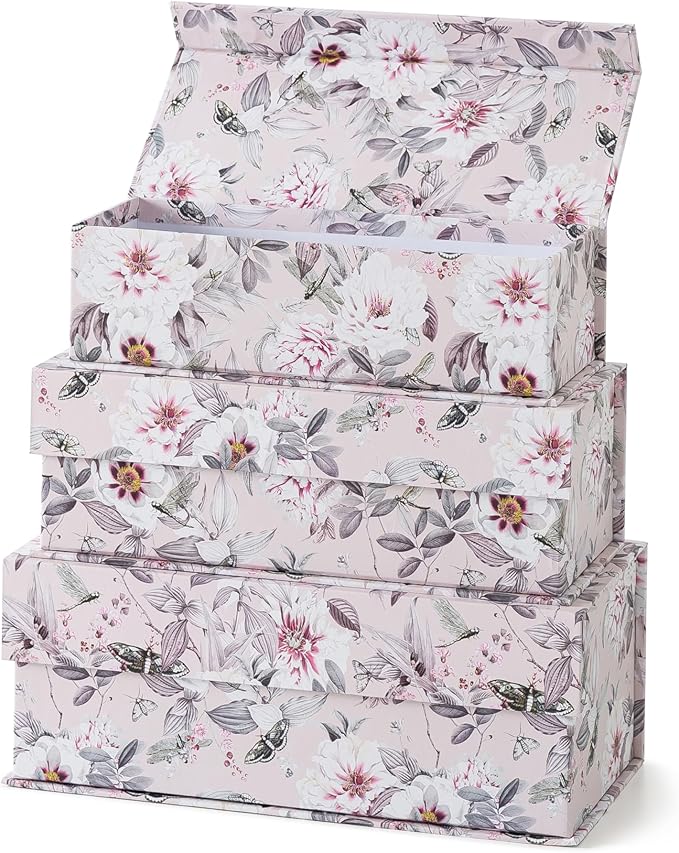 Soul & Lane Decorative Storage Boxes with Lids, Set of 3 Memory Keepsake Boxes with Magnetic Closure, Cardboard Storage for Photos, Documents, Gifts, Home Decor, Blush Whisper
