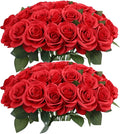 52pcs Red Roses Artificial Flowers Red Fake Flowers Silk Roses with Stems for DIY Wedding Bouquets Bridal Shower Centerpieces Arrangements Party Decorations
