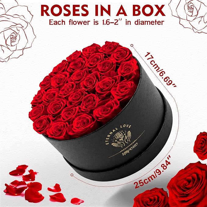 Forever Flowers, 27 Roses in A Box, Real Preserved Roses, Birthday Gift for Women, Mother's Day, Anniversary, Red Rose