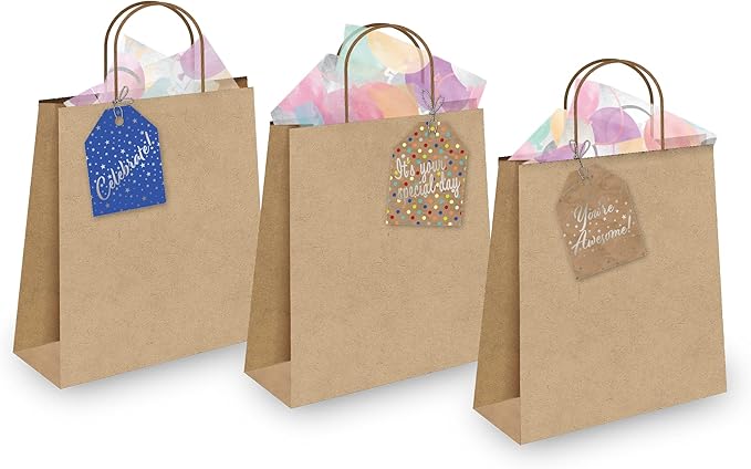 Pro Supply Global 24 Count of 2.5 Inch x 3 Inch Pre Strung Celebration Gift Tag Assorted Printed Designs on Large Cardstock Gift Hang Tags - Ideal to Use on Bags