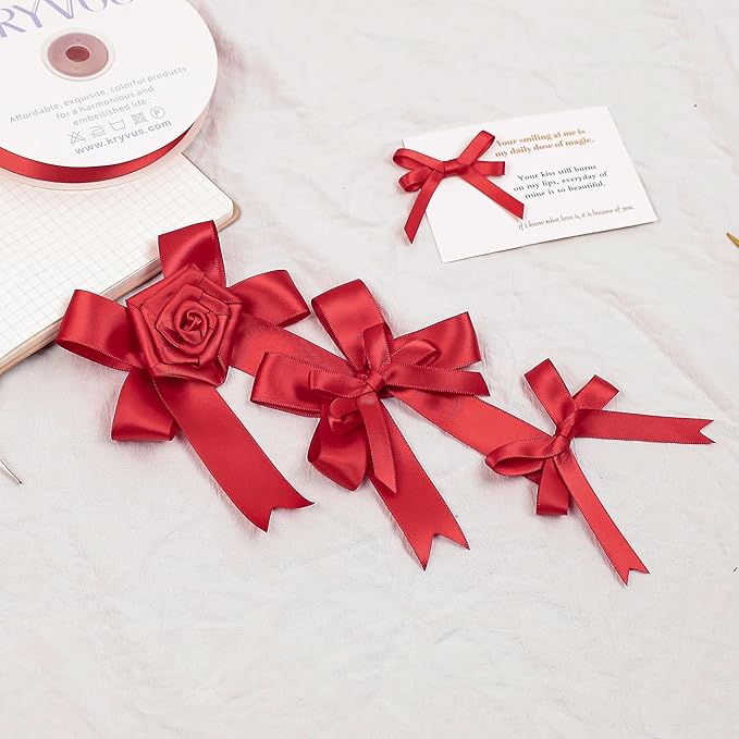 Red Satin Ribbon, Double Faced 1/4 Inch X 25 Yards Red Ribbon, Premium Satin Ribbons for Gift Wrapping, Crafts, Hair Bow Making, Sewing, Flower Bouquet, Wedding Party Decor