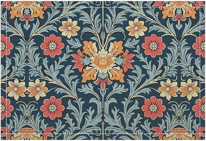 William Morris Vintage Floral Placemats Rural Farmhouse Floral Art Printed Dining Table Mats Set of 4 for Home Kitchen Holiday Picnic Party Decoration 12x18in