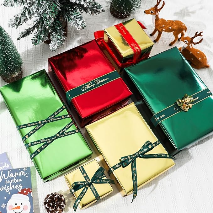 NESCCI Red Metallic Wrapping Paper, Solid Color Paper,Gift Wrapping Paper,Perfect for Wedding,Valentine's Day,Birthday, Christmas,Baby Shower,DIY Bouquet (17.5 Inches X 32.8 Feet)