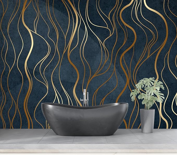 Eierme-Abstract Luxury Golden Wallpaper Wavy line Art Background Dynamic Ribbons 160" x 114"