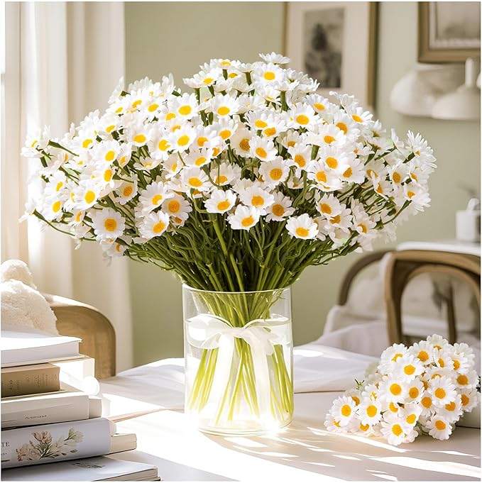 36Pcs Artificial White Daisy Flowers, 6 Bundles 10 Inch Small Fake Daisies for Home Summer Decor, Fake Spring Wild Flowers for Party Decoration