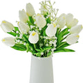 Mandy's Artificial Tulips 20 Stems White with 3pcs White Baby's Breath PU Faux Flowers for Thanksgiving and Christmas Decorations Wedding Home Decor 13.5 Inch