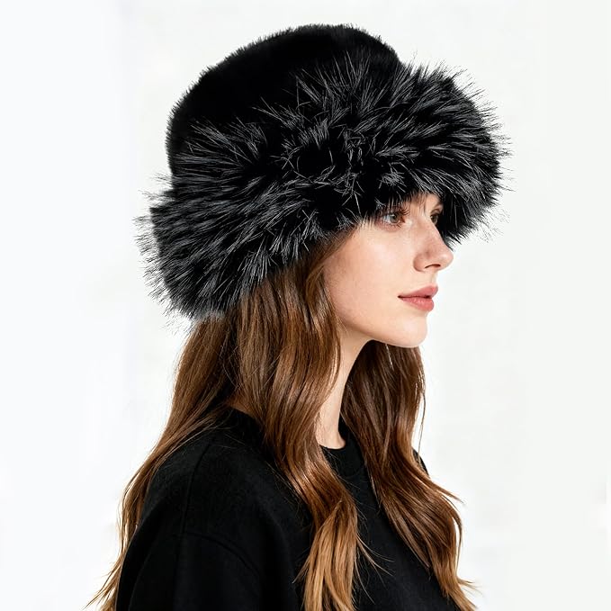 Fuzzy Bucket Hats for Woman Fur Winter Hat Fluffy Warmer Fisherman Cap