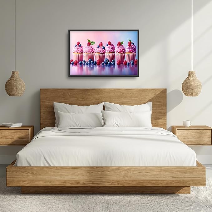 Pink Dessert Large Wall Art Framed Wall Decor for Living Room Cupcakes Pictures Oversized Canvas Print Painting Modern Extra Large Framed Artwork for Bedroom Office Home Decor 36"x24"