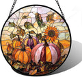 Stained Glass Window Hanging, Pumpkin Sunflower Suncatcher Diamond Glass Panel Sun Catchers Decor for Birthday for Women, Men, Wife, Aunt, and Mom 11.8x11.8 in