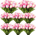 Janinka 60pcs Artificial Tulip Flowers Fake PU Tulips Faux Latex Bouquet Flower Centerpieces Arrangement Floral for Mother Day Wedding Spring Decorations (Pink)