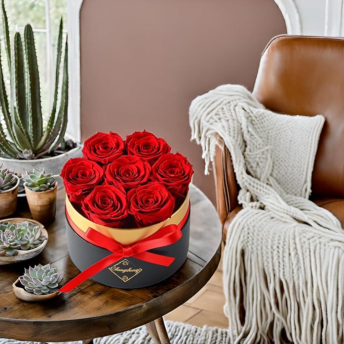 Forever Flowers Preserved Roses in a Box - 7 Preserved Flowers in a Box Last 2-3 Years, Rose Forever Birthday Flower Gifts for Women Her Wife Anniversary Mothers Rose Gift for Her