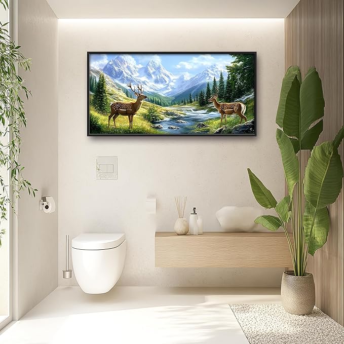 Mountain Forests Deer Large Wall Art Framed Farmhouse Wall Decor for Living Room Rustic Elk Pictures Oversized Canvas Print Painting Modern Extra Large Framed Artwork for Bedroom Office 60"x30"