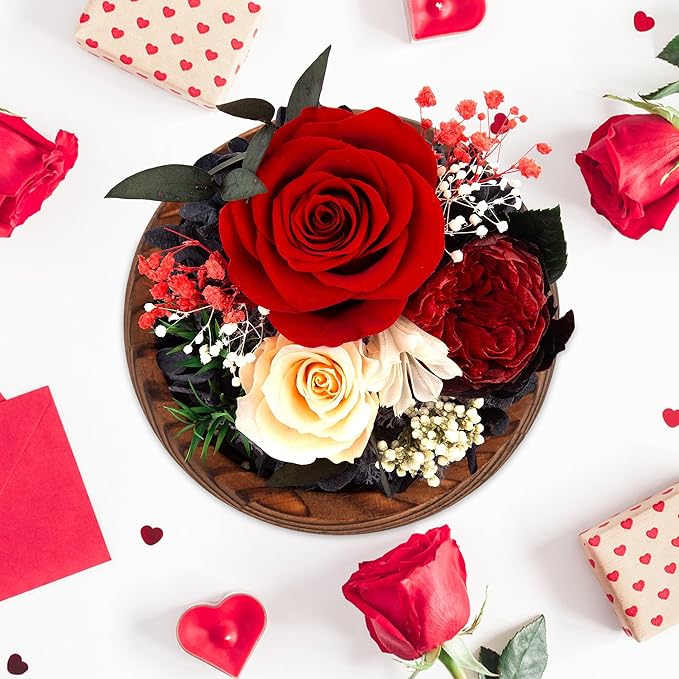 Birthday Gifts for Women Preserved Red Real Rose Flowers in Glass Dome, Forever Rose Gift for her Mom Wife Girlfriend on Christmas Birthday Anniversary