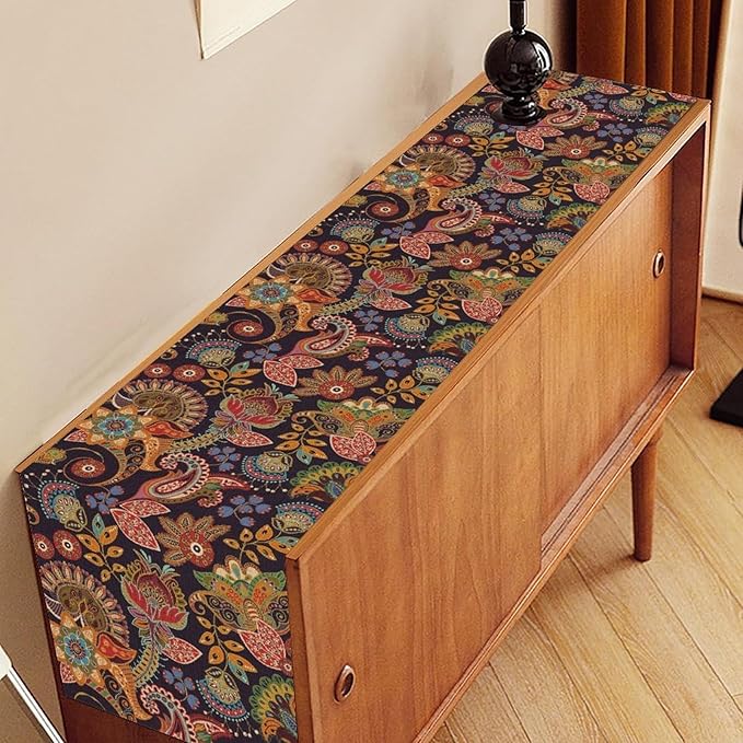 Paisley Table Runner, Rustic Vintage Farmhouse Abstract Boho Floral Leaf Print Table Decor for Home Kitchen Dining Patio Holiday Party Indoor Outdoor Table Decorations 13x108 inch
