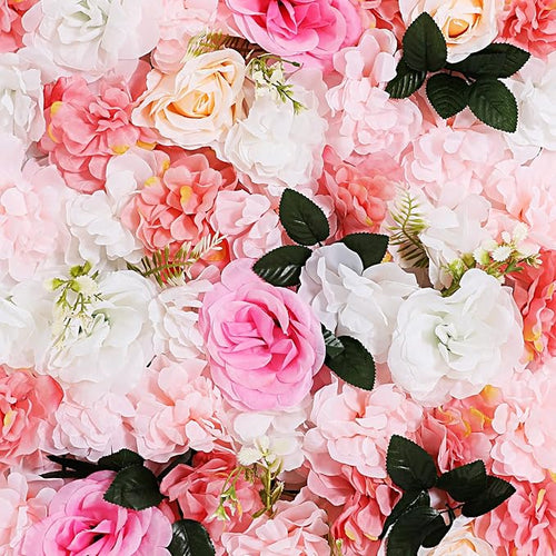 12PCS Flower Wall Panels, 3D Silk Floral Wall Backdrop, Realistic Pink Dahlias Rose Flower Backplanes, Roll Up Fake Flower Background for Valentines Wedding Party Home Decoration