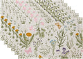 QIYI Boho Placemats Set of 6, 12x18 Inch Linen Fabric Floral Place Mats for Kitchen Dinning, Farmhouse Rustic Cloth Table Mats, Washable Placemat Botanical Party Table Décor, Wildflowers Herbs