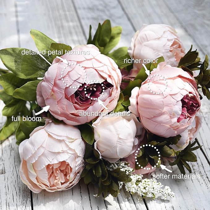 FiveSeasonStuff Vintage Artificial Peonies Silk Peony Flowers and Hydrangeas for Wedding Bridal Home Décor – Beautiful Floral Centerpiece Arrangement Decoration with 2 Bouquets (Rosy Pale Pink)