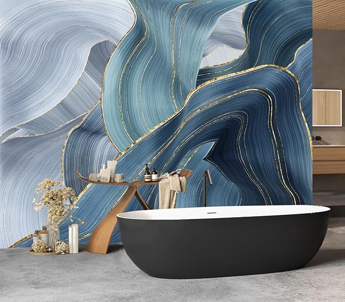 Eierme-Gilding Marble Blue Wall Mural Wallpaper for Bedroom Peel and Stick 160" x 114"