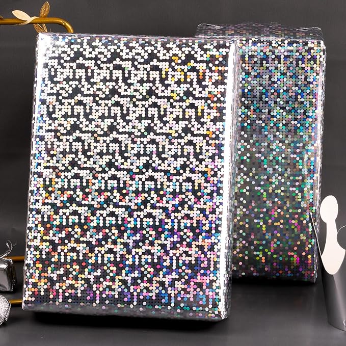 RUSPEPA Silver Dots Colorful Metallic Wrapping Paper-81.5 Sq Ft-Solid Color Paper Perfect for Party, Wedding, Birthday, Christmas, Baby Show -30Inch X 32.8Feet