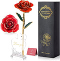 24K Gold Dipped Real Rose, Valentines Day Romantic Gift for Her, Eternal Preserved Red Forever Rose with Love Heart Stand, Anniversary Birthday Mothers Day Best Gift for Women Mom Wife Girlfriend