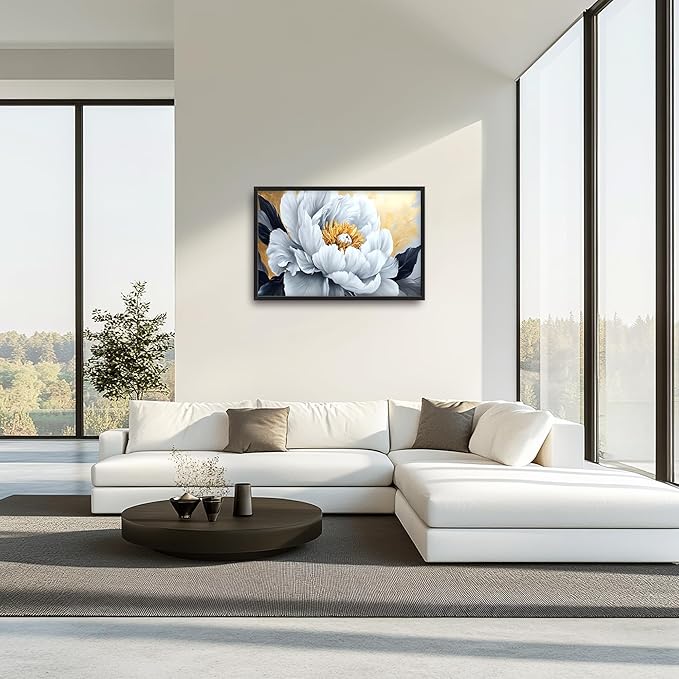 Flower Large Wall Art Framed Gold Wall Decor for Living Room Abstract Floral Pictures Oversized Canvas Print Painting Modern Extra Large Framed Artwork for Bedroom Office Home Decor 36"x24"