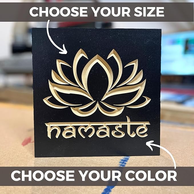Namaste Lotus Flower Wall Decor - Choice of Colors and Sizes | Carved Wooden Zen Wall Decoration, Meditation Room Art, Namaste Decor for Wall, Yoga Studio, Pooja Room, Alter | True Stock Studios