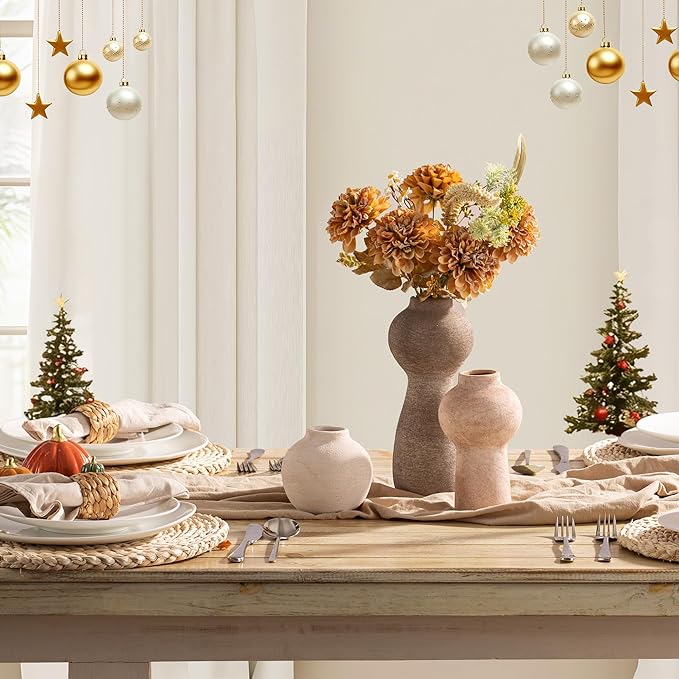 Ceramic Vase Home Table Decor - Flower Vase Set of 3 Living Room Kitchen Decorations Farmhouse Modern Rustic Vases Decorative Centerpiece for Shelf Bedroom Office Bathroom Dining Coffee Desk