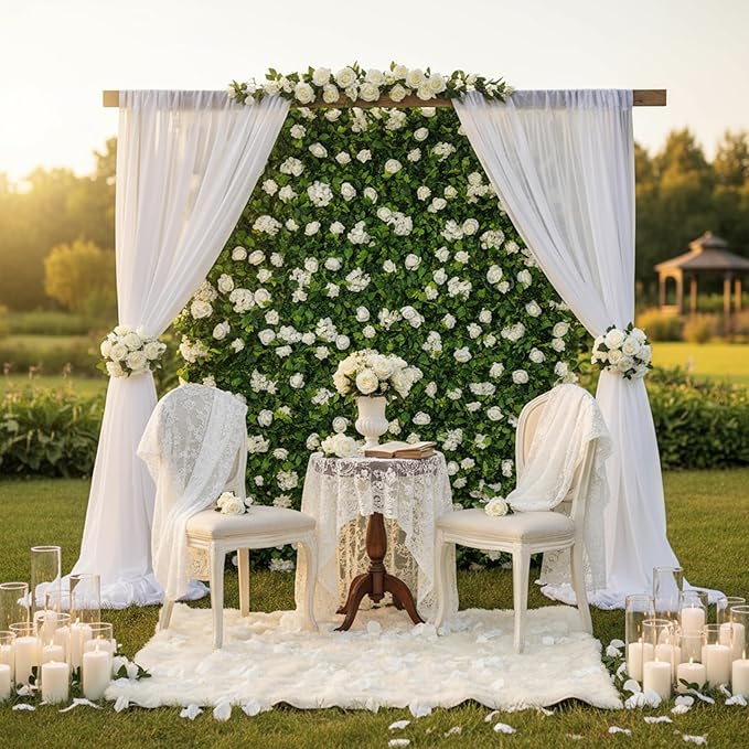 Large Size 8×8 Ft 3D Artificial Flower Wall Panels, Quick Assembly Storage White Floral Greenery Fake Backdrop Fence Screen for Wedding Baby Show Birthday Party Indoor Outdoor Garden Home Decor