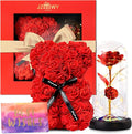 Flower Rose Bear for Mom,Perfect Birthday Romantic Gift for Wife Daughter Girlfriend Friend Her,Light up Rose in Glass Dome for Birthday Anniversary Mothers Day Valentines Day