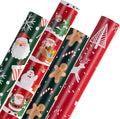 Novnsoi Christmas Wrapping Paper for Gifts (4 Rolls: 148 sq. ft. ttl) Funny Candy Cane Santas, Reindeer, Christmas Tree, Snowflakes - 30 inches x 14.8 feet Per Roll