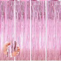 Keyali 4 Pack 3.3 * 8.3 ft Foil Curtain Metallic Tinsel Fringe Curtains Photo Booth Props Backdrop for Birthday Wedding Engagement Baby Shower Christmas Holiday Celebration Partyl,Pink