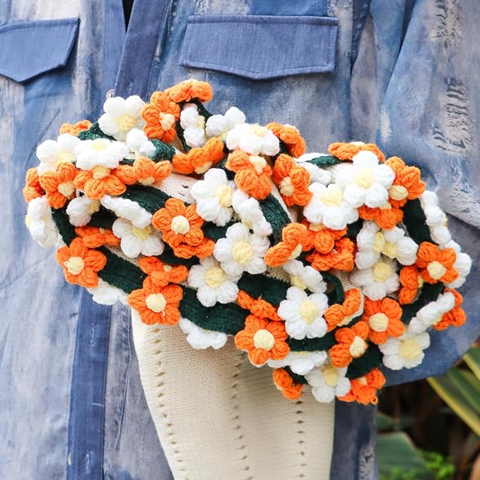 cagulax Daisy Crochet Flowers Bouquet Blanket-Birthday Gifts for Mom-Friend Gifts for Women-Birthday Graduation Gifts for Teen, Sister, Daughter, Friend, Teacher-Knitted Blankets Home Decor 31 Inches