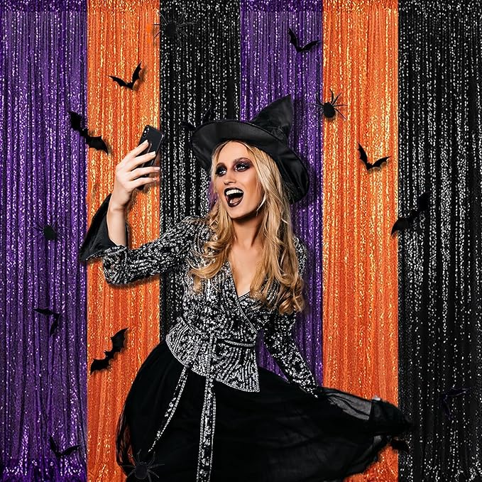Black Sequin Backdrop Curtains Glitter Drapes 2FTx8FT 2 Panels for Wedding Birthday Party Decorations Bridal Baby Shower Party Supplies Sparkly Photography Background