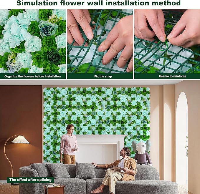 Artificial Flower Wall Backdrop 9pcs 16.5x16.5 Inch Silk Floral Wall Panel Ideal for Wedding Celebrations, Festive Party Birthday Backdrops and Elegant Home Decor