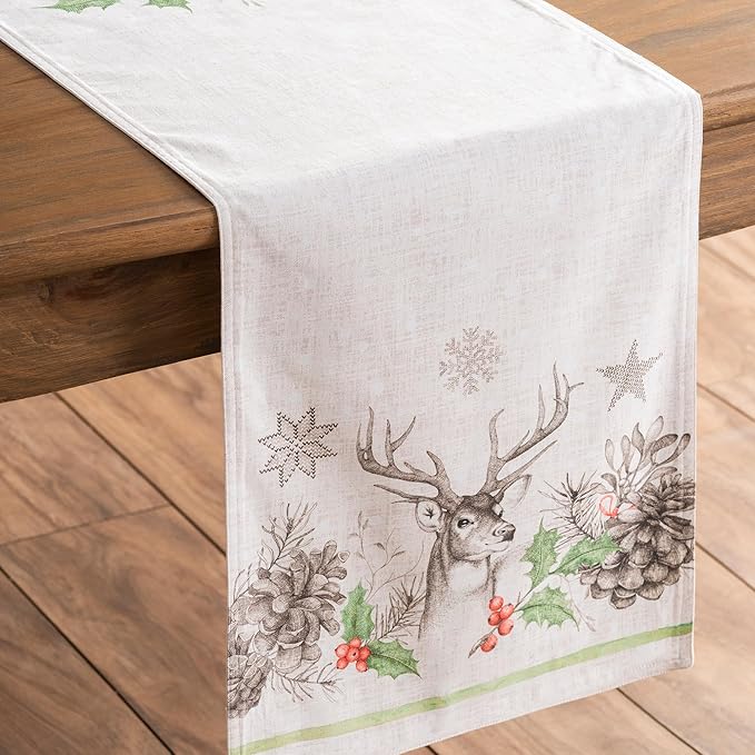Maison d' Hermine Table Runner 100% Cotton Double Layer Table Runners 108 inches Long for Thanksgiving Christmas Decorations Home Kitchen Dining Party Wedding (Christmas Dew, 14.5" x 108")