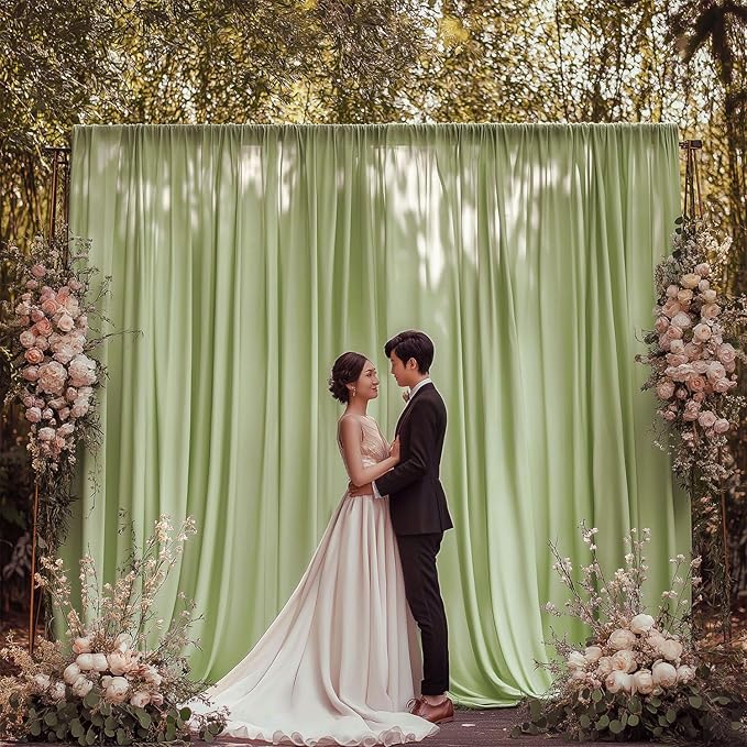 10x10ft Wrinkle Free Sage Green Backdrop Curtain for Parties Soft Fabric Drapes Wedding Curtain Backdrop for Birthday Party Decorations Background for Photography 5x10ft, 2 Panels