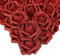 IPOPU Artificial Flowers,50pcs Red Sparkly Roses Glitter Flowers Bling Artificial Roses with Stem for DIY Wedding Bridal Bouquet Home Party Decoration(Red)