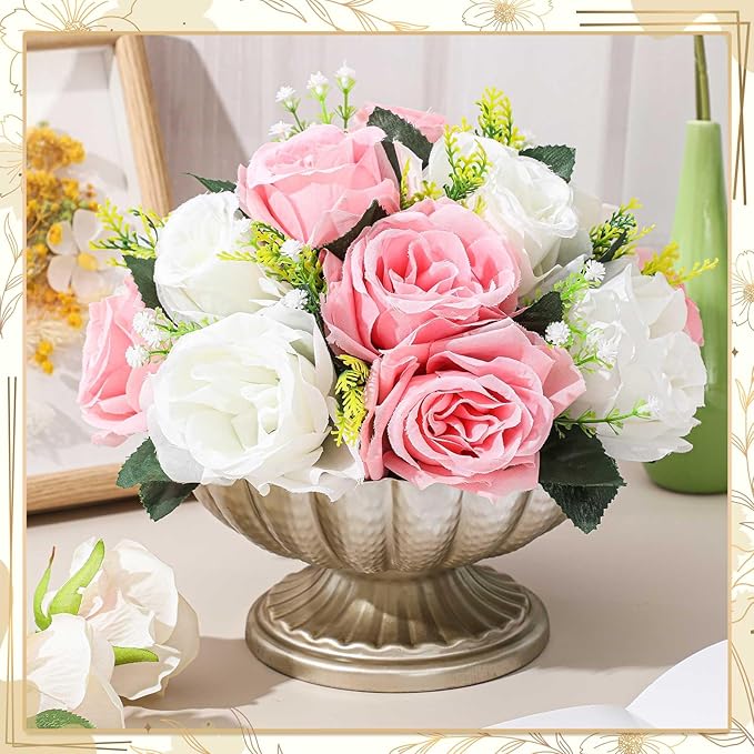 2 Pcs Metal Compote Bowl for Centerpiece Flower Holder Small Compote Vase Indoor Outdoor Flowers Fruits Plant for Christmas Wedding Home Party Decoration (Medium,Silver)